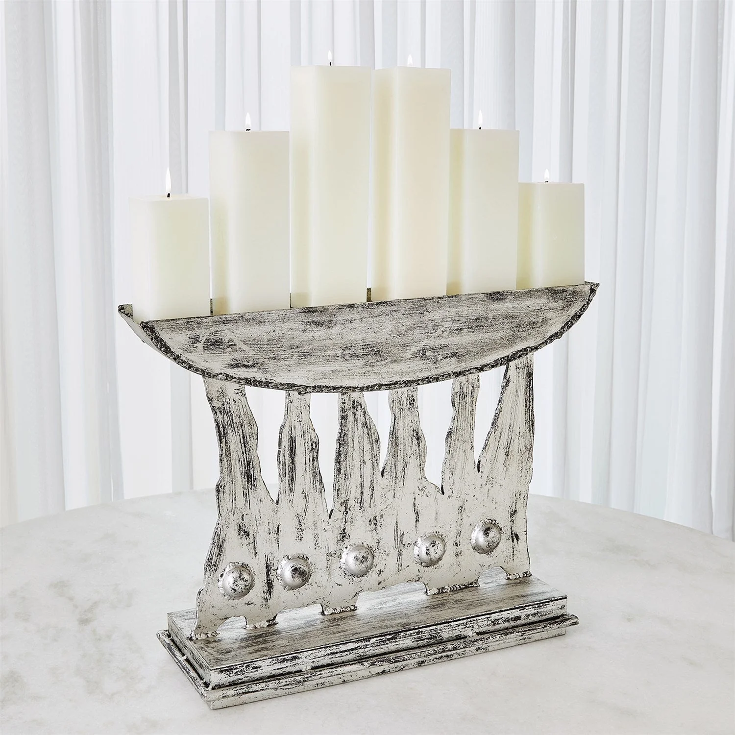Global Views Brutalist Candelabra - Silver Leaf Clearance - Image 3