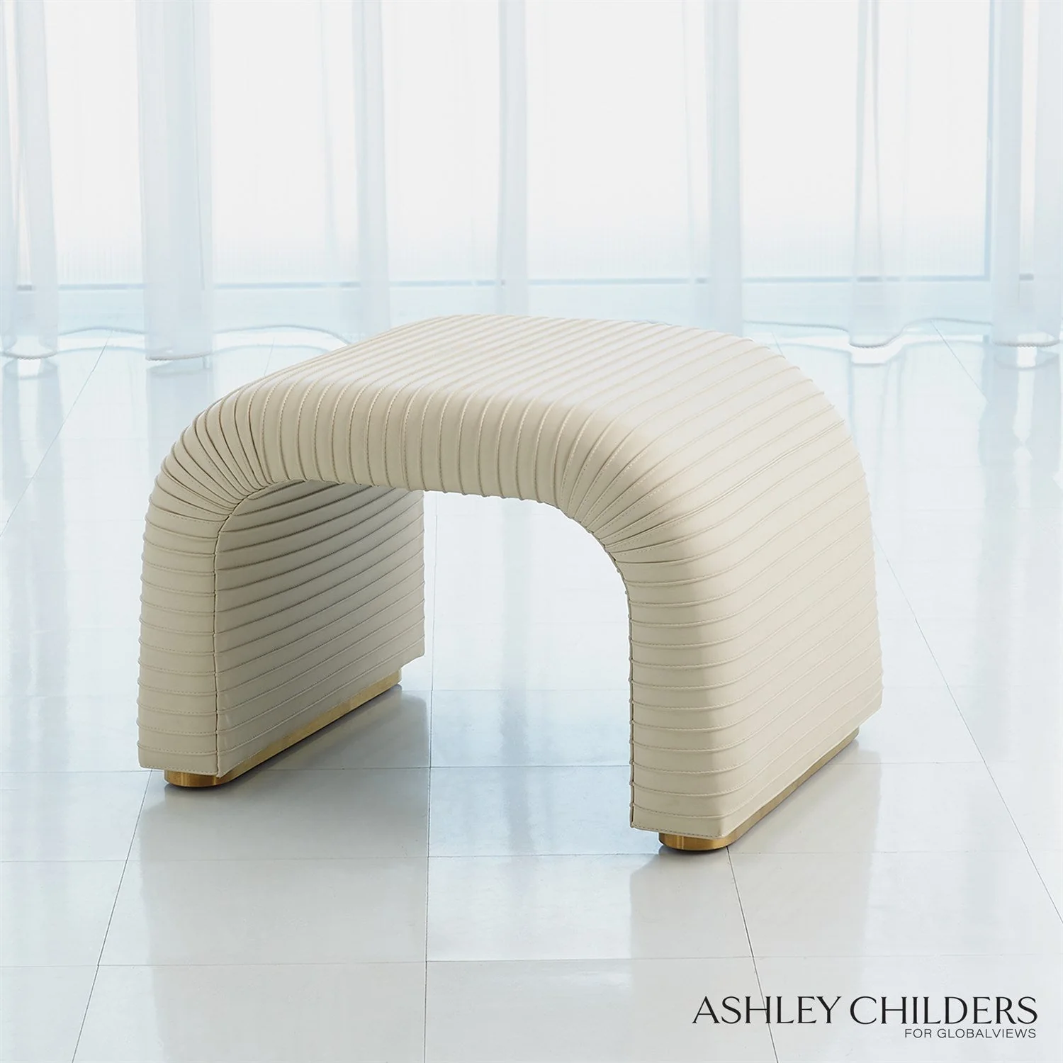 Global Views Cade Stool in Milk Leather by Ashley Childers - Image 3