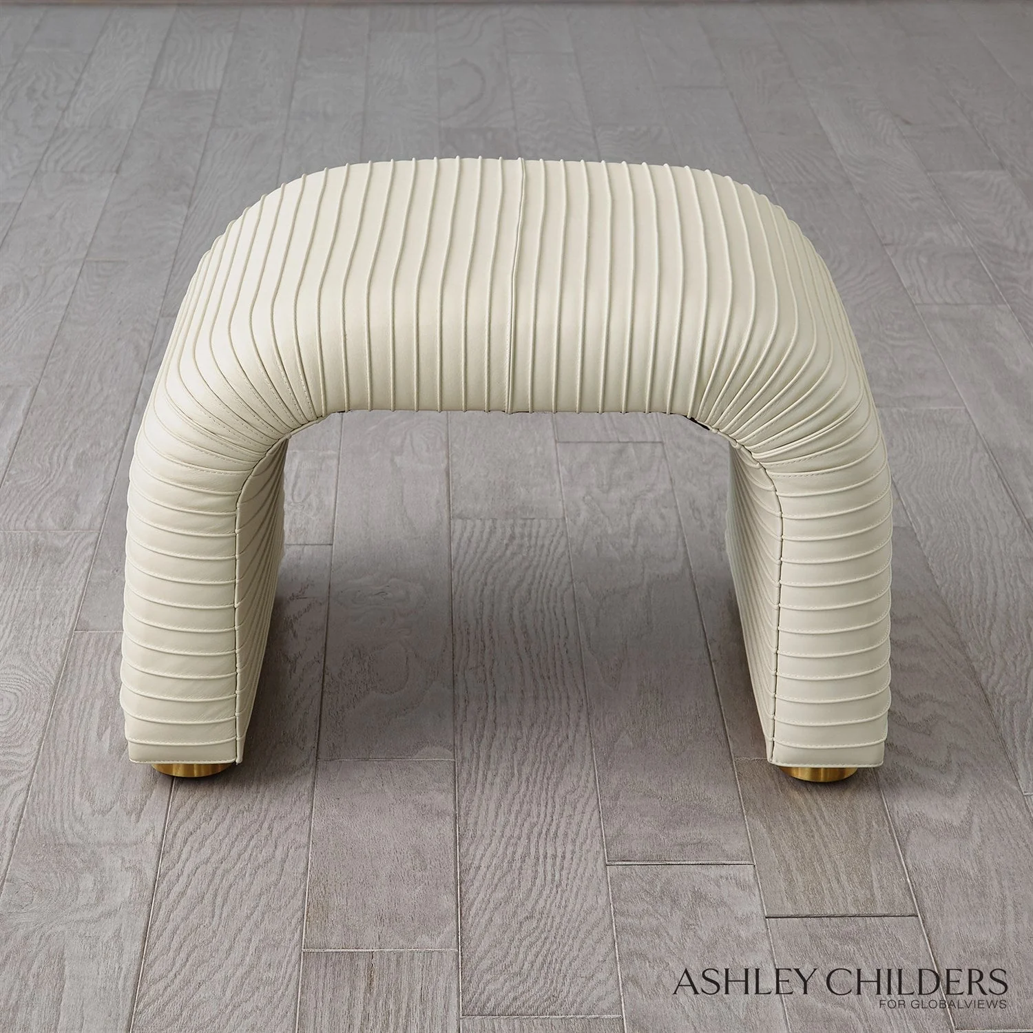 Global Views Cade Stool in Milk Leather by Ashley Childers - Image 4