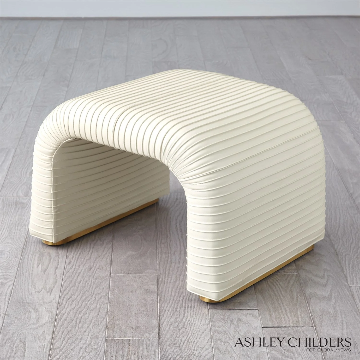 Global Views Cade Stool in Milk Leather by Ashley Childers - Image 5
