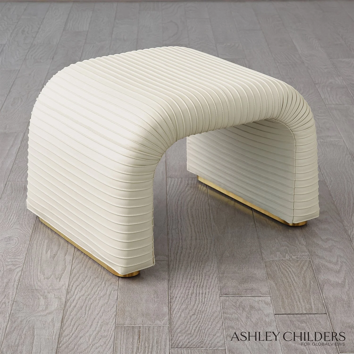 Global Views Cade Stool in Milk Leather by Ashley Childers - Image 6