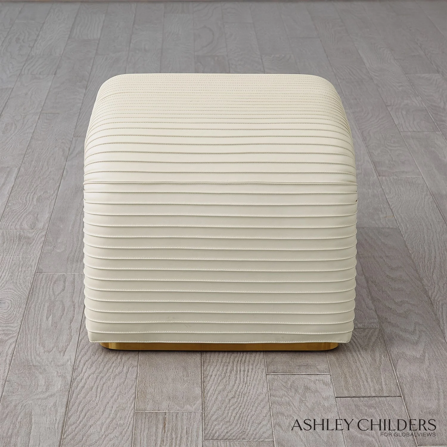 Global Views Cade Stool in Milk Leather by Ashley Childers - Image 7