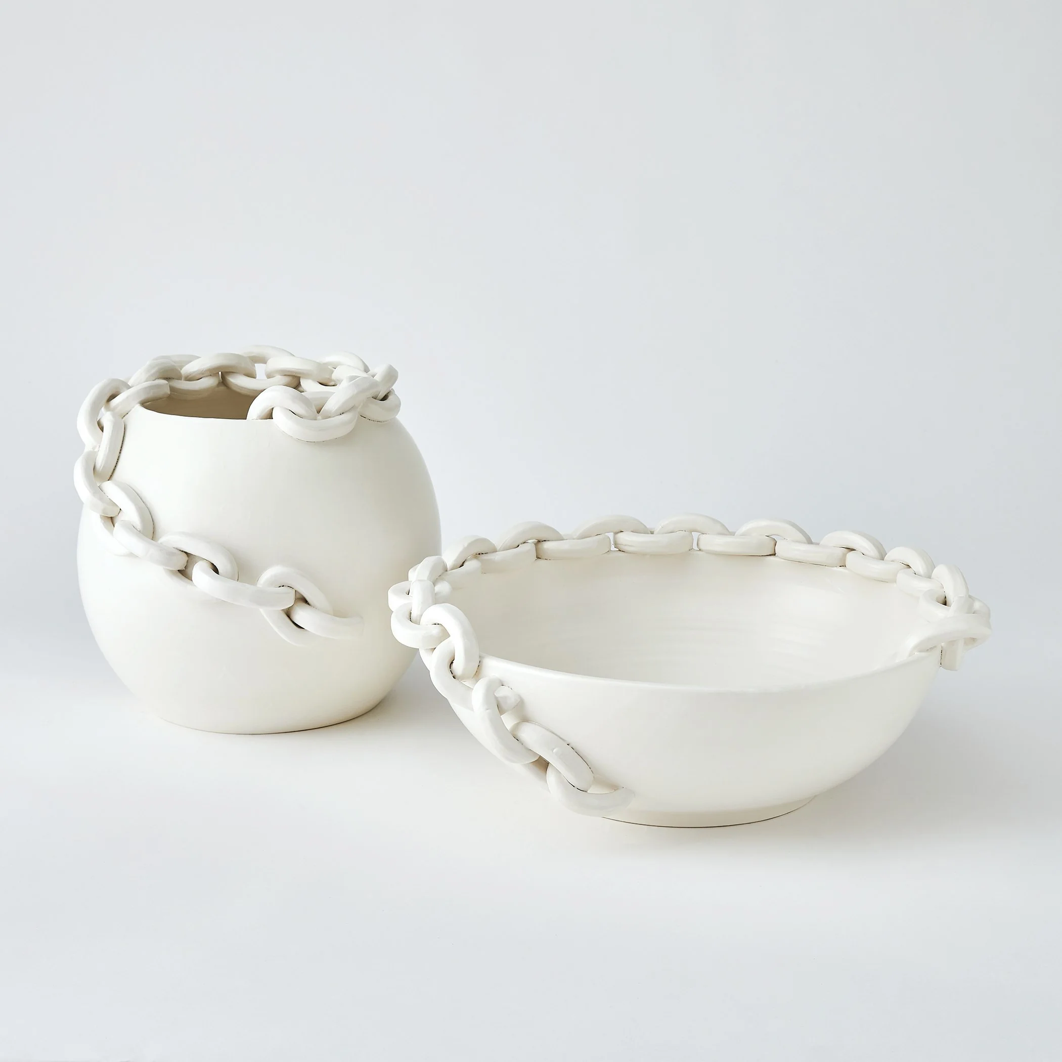 Global Views Catena Matte White Vase and Bowl - Image 3
