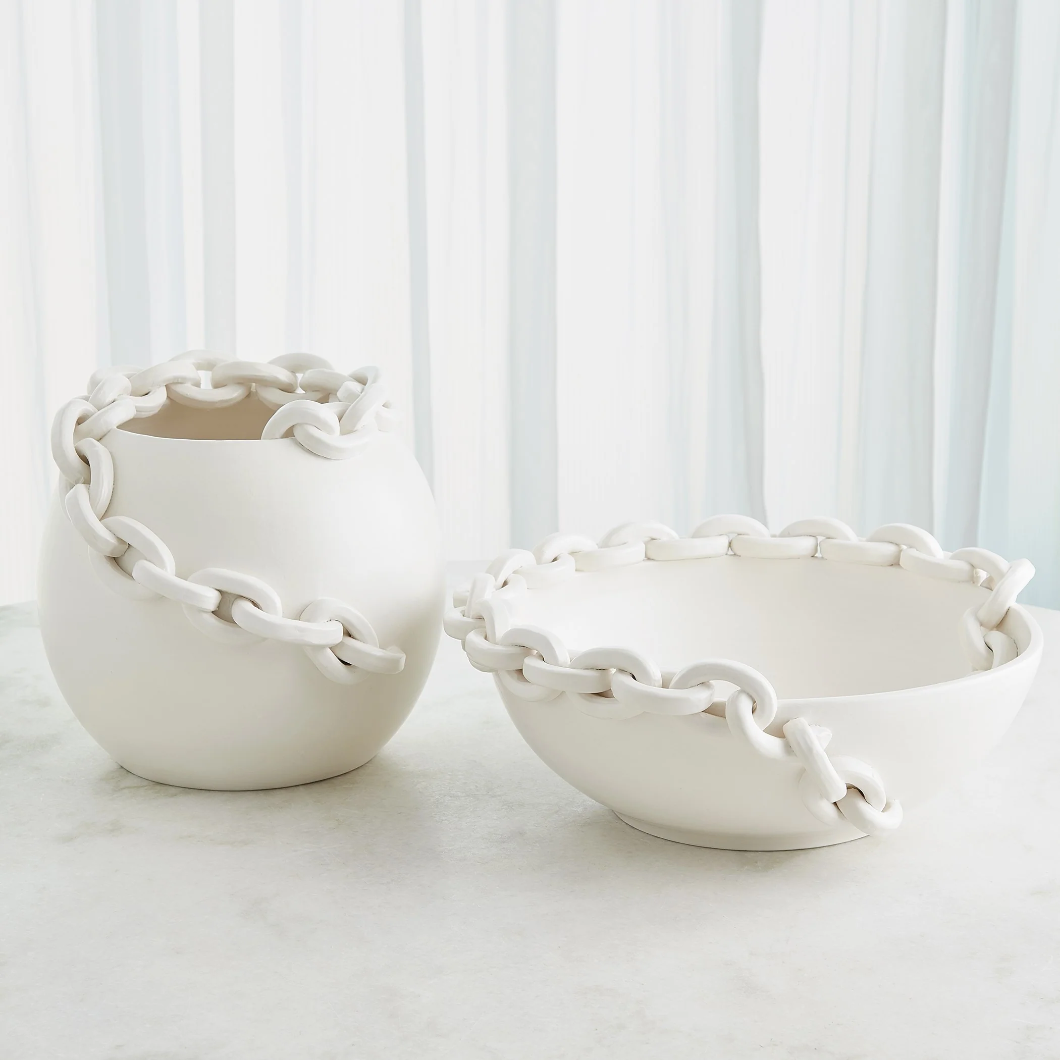 Global Views Catena Matte White Vase and Bowl - Image 6