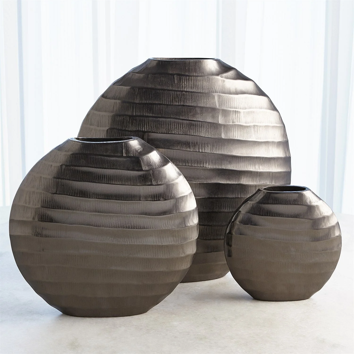 Global Views Chased Oval Vase - Black Nickel - Image 3