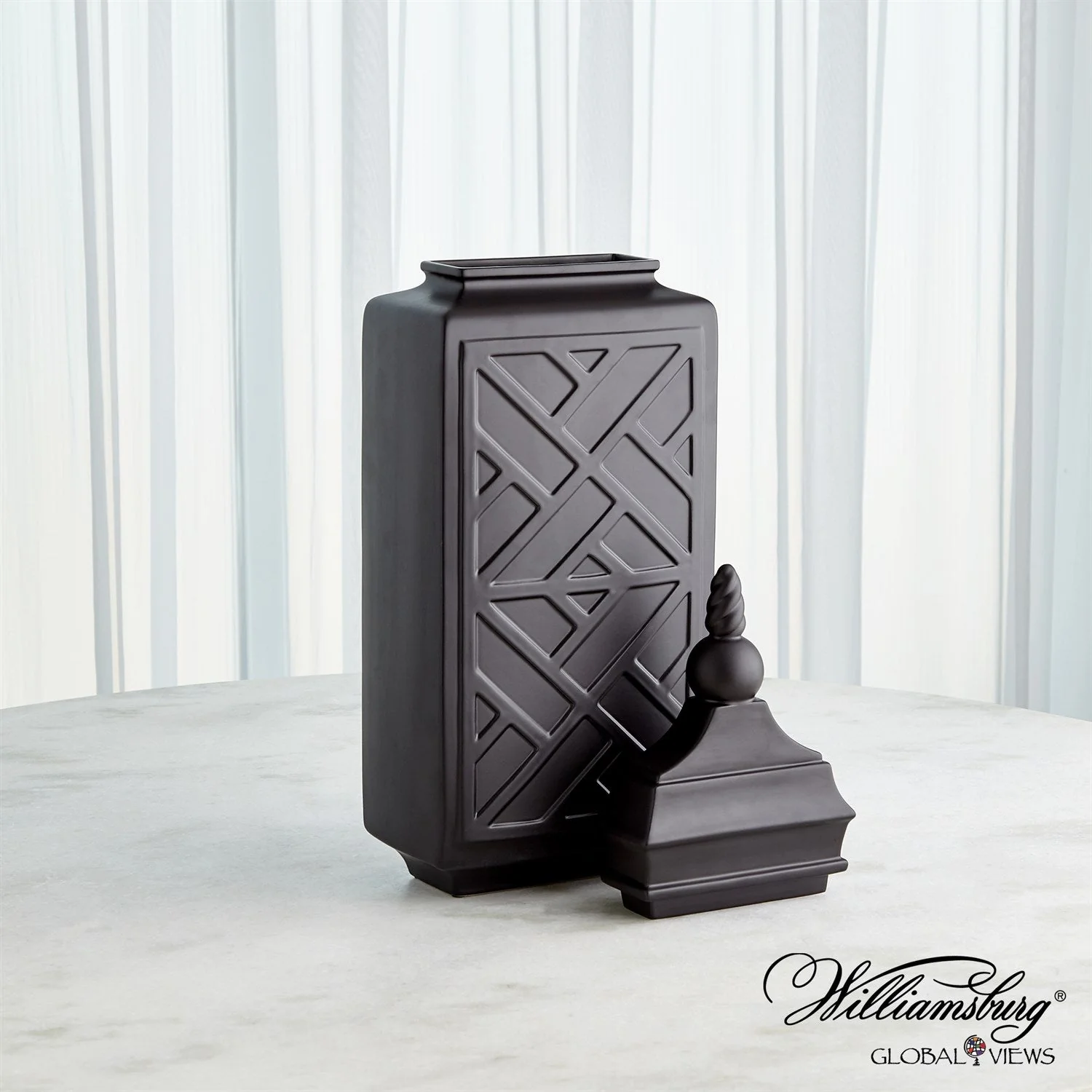 Global Views Matte Black Chinoiserie Jar Clearance - Image 2