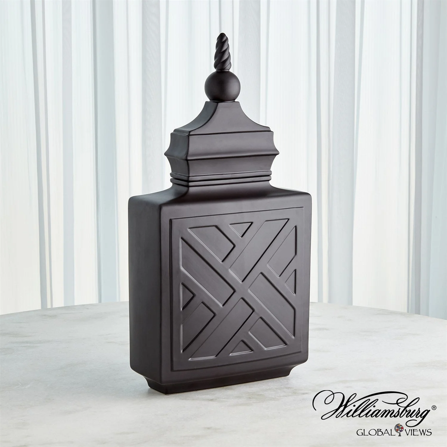Global Views Matte Black Chinoiserie Jar Clearance - Image 3