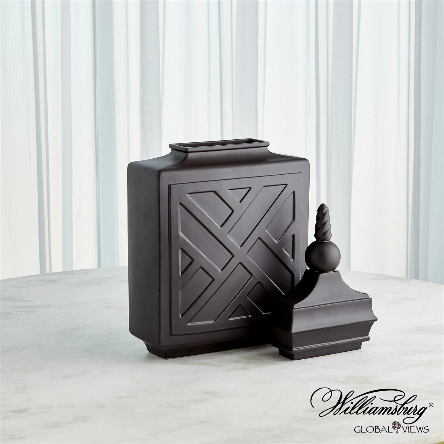 Global Views Matte Black Chinoiserie Jar Clearance - Image 4