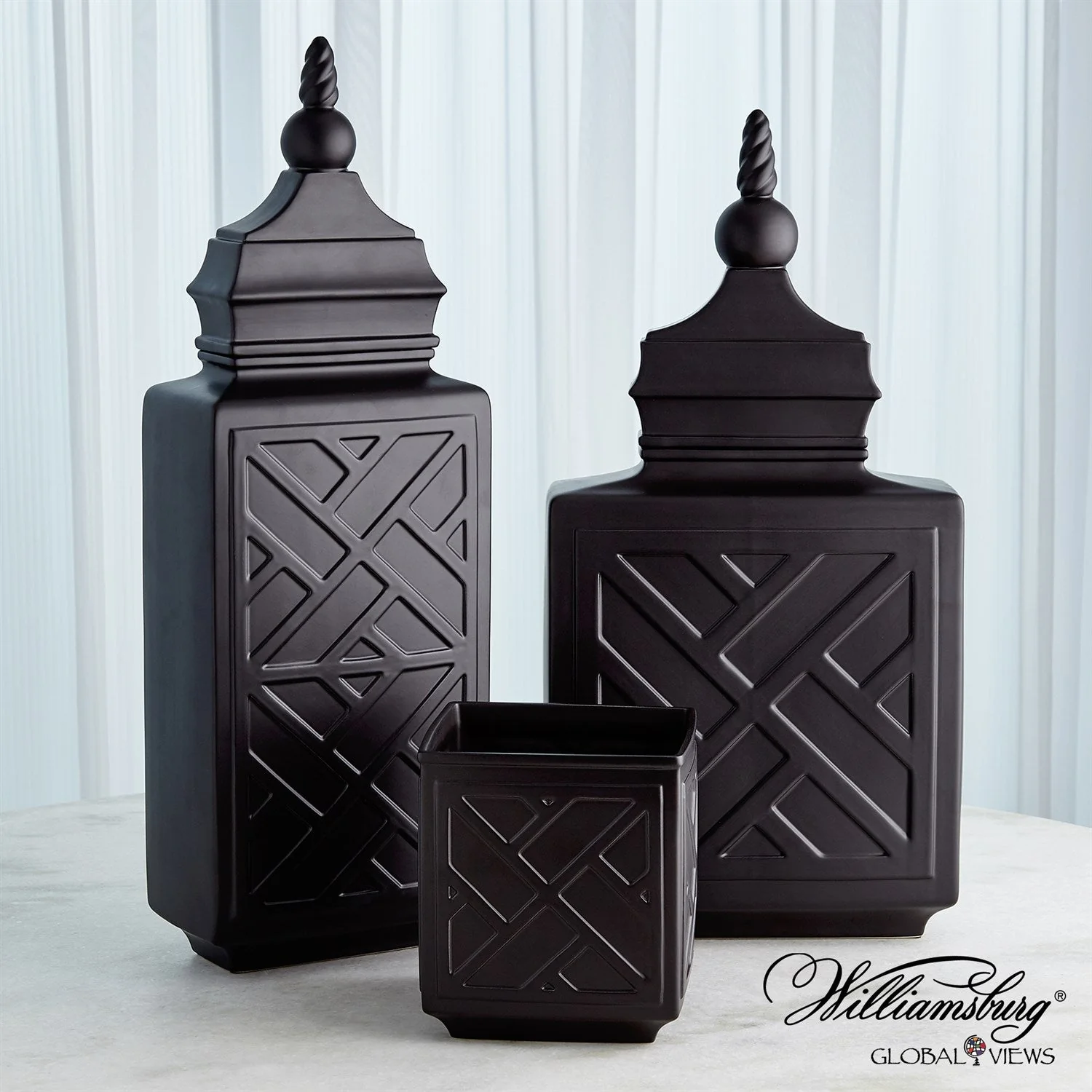 Global Views Matte Black Chinoiserie Jar Clearance - Image 5