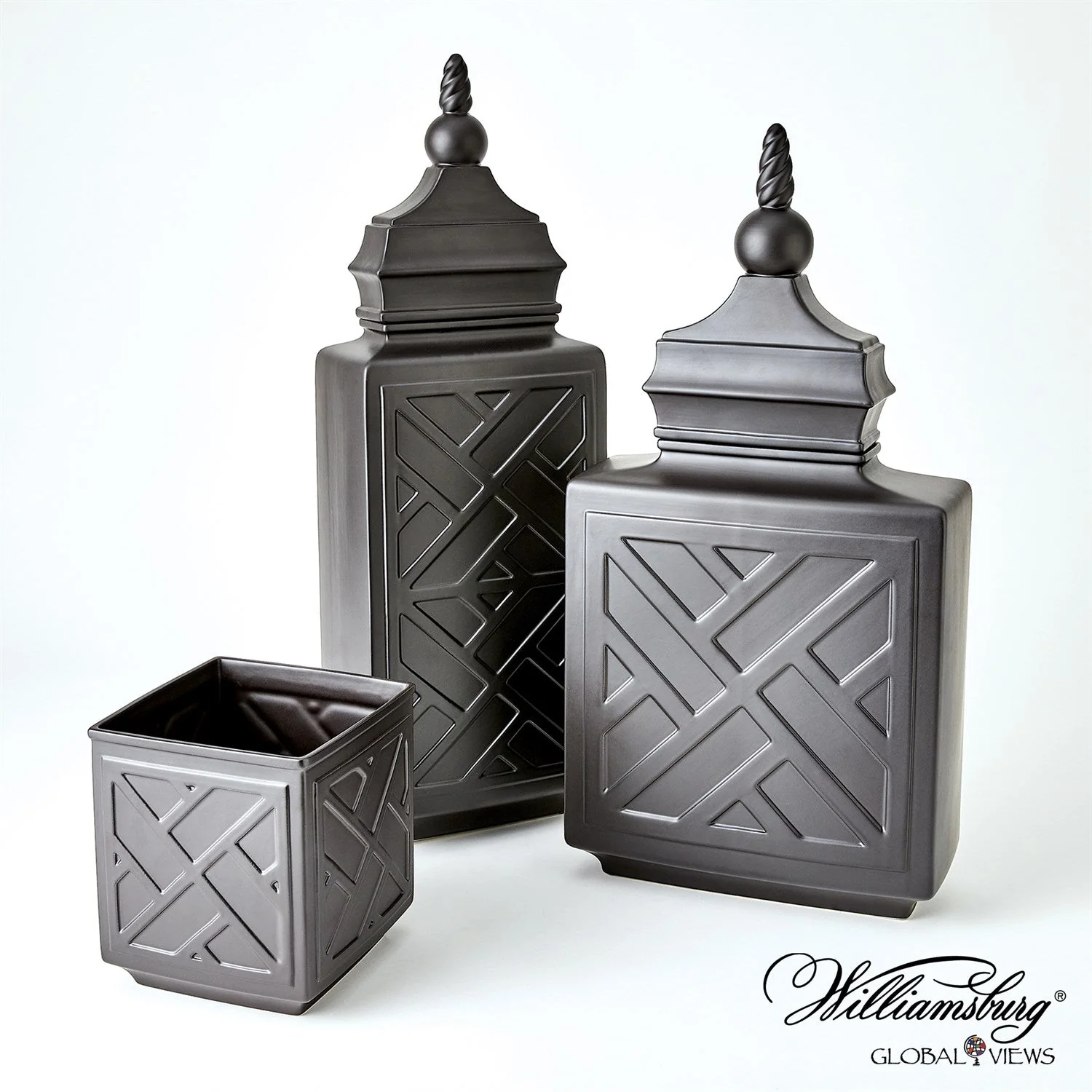 Global Views Matte Black Chinoiserie Jar Clearance - Image 6