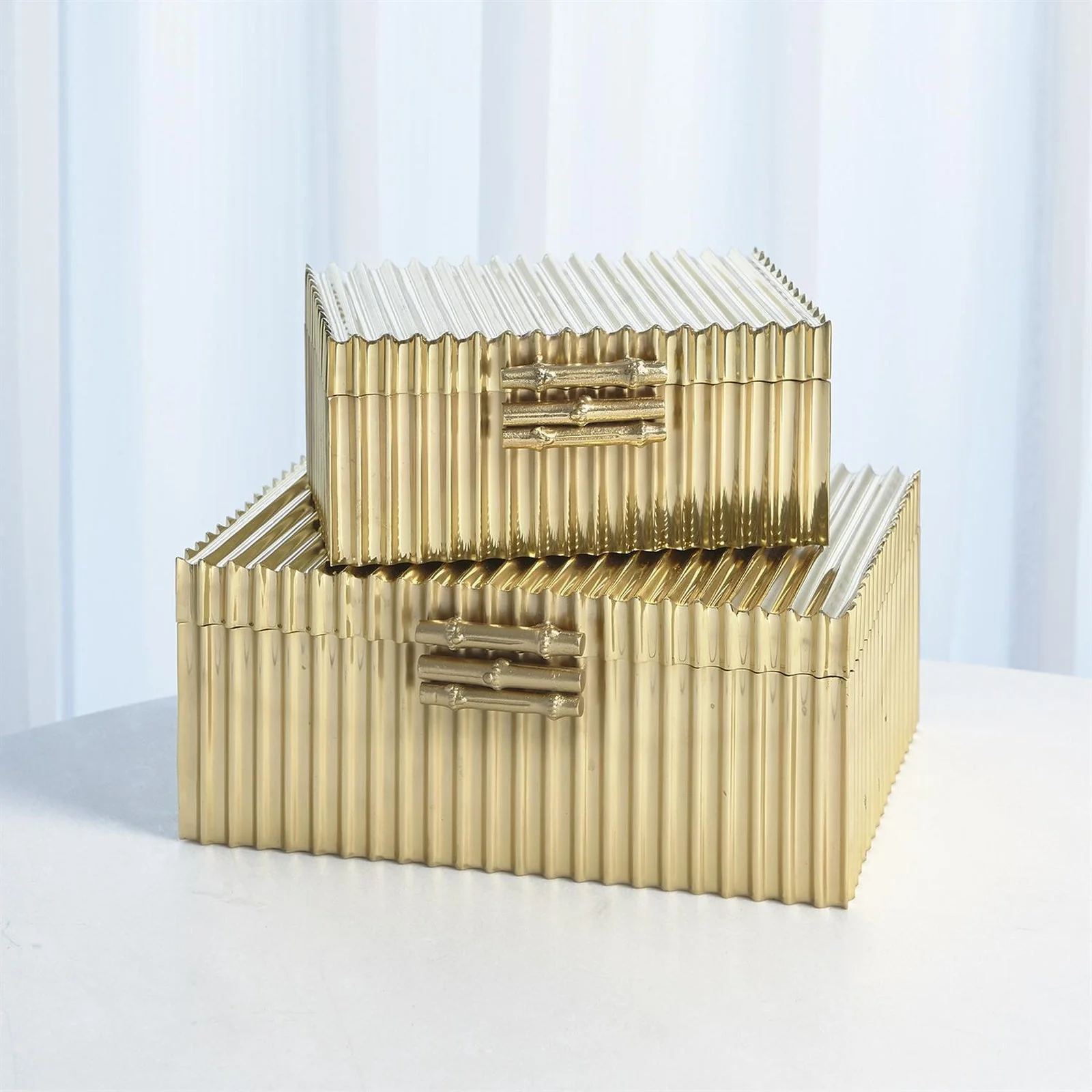 Global Views Corrugated Bamboo Box Brass - Image 2