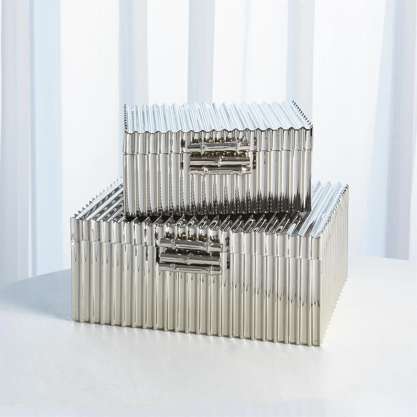 Global Views Corrugated Bamboo Box-Nickel - Image 7