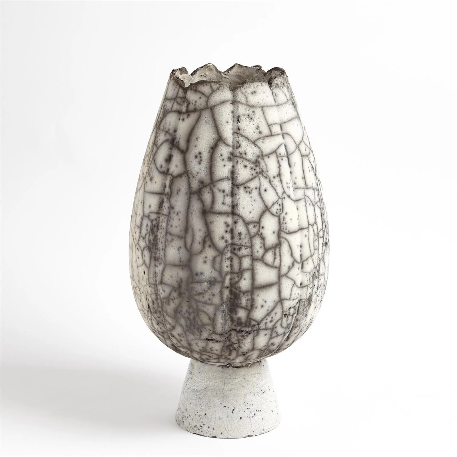 Global Views Crackled Footed Vase-Black Raku - Image 2