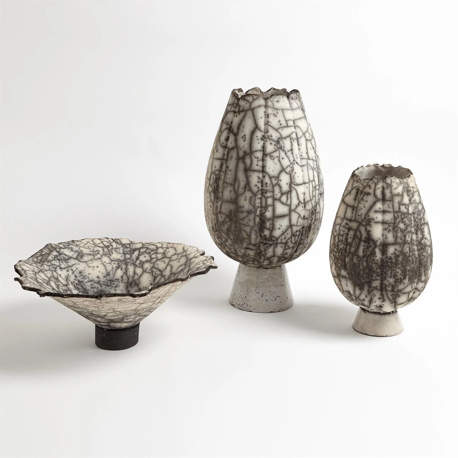 Global Views Crackled Footed Vase-Black Raku - Image 3