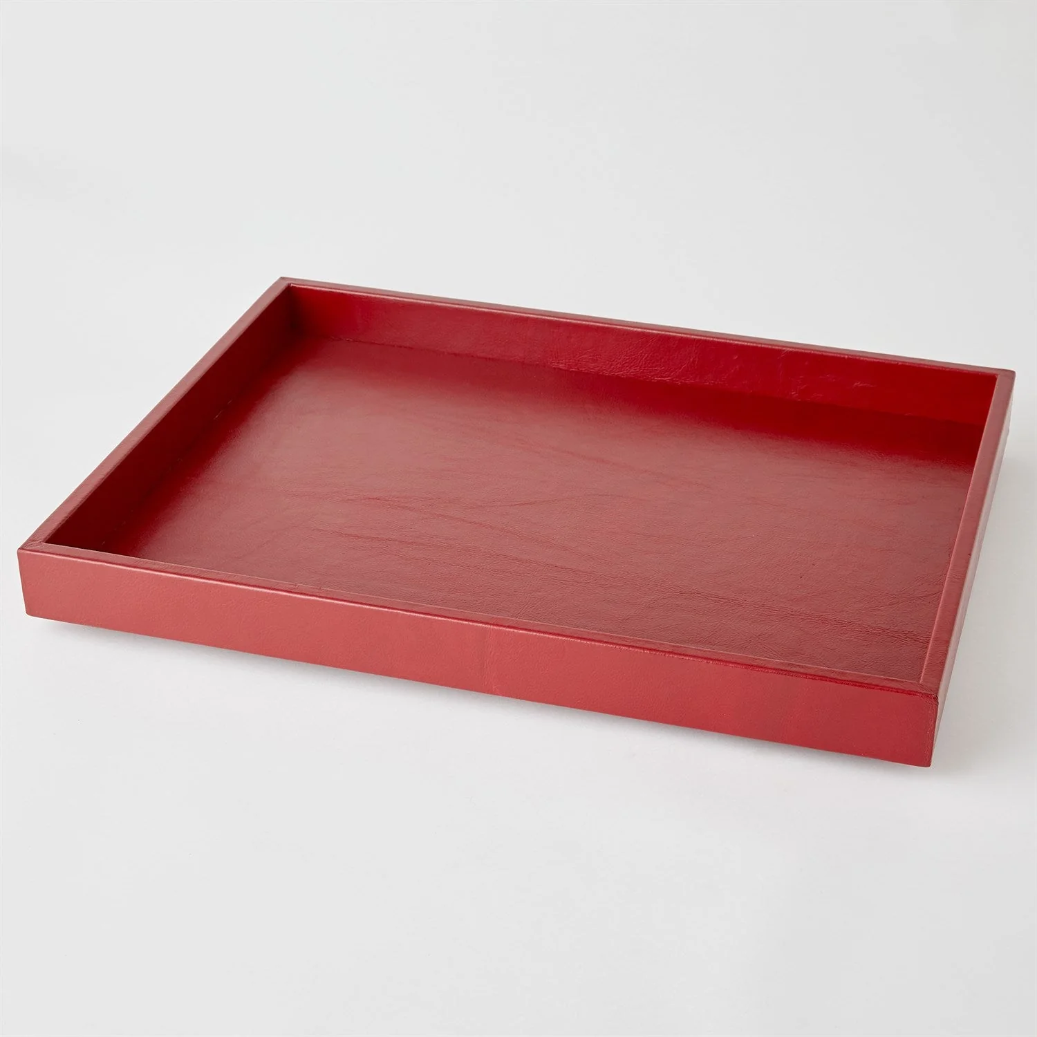 Global Views Deep Red Leather Tray - Image 3
