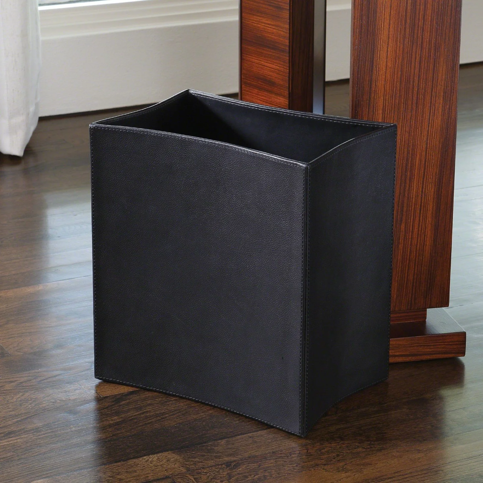 Global Views Folded Leather Wastebasket - Image 2