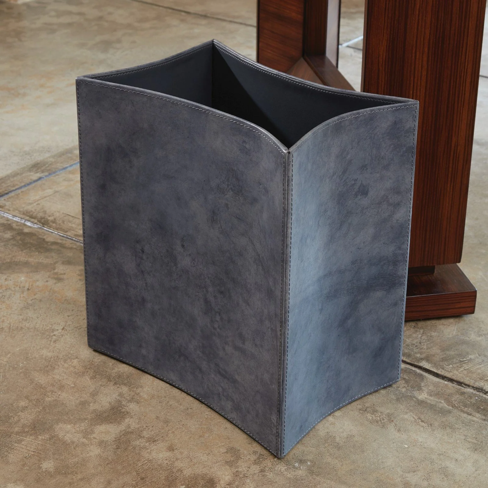 Global Views Folded Leather Wastebasket - Image 3