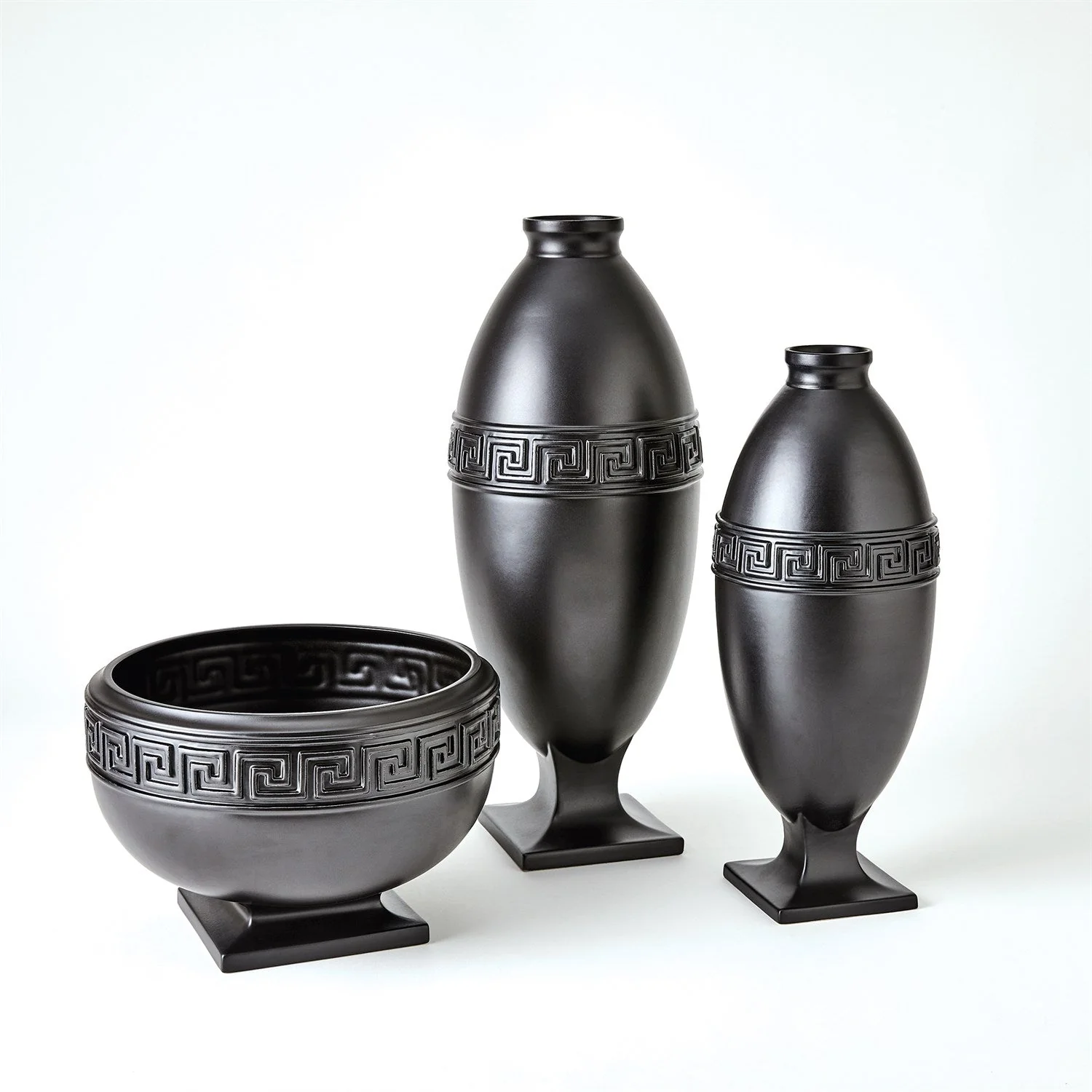 Global Views Black Greek Key Vase & Bowl Clearance - Image 2