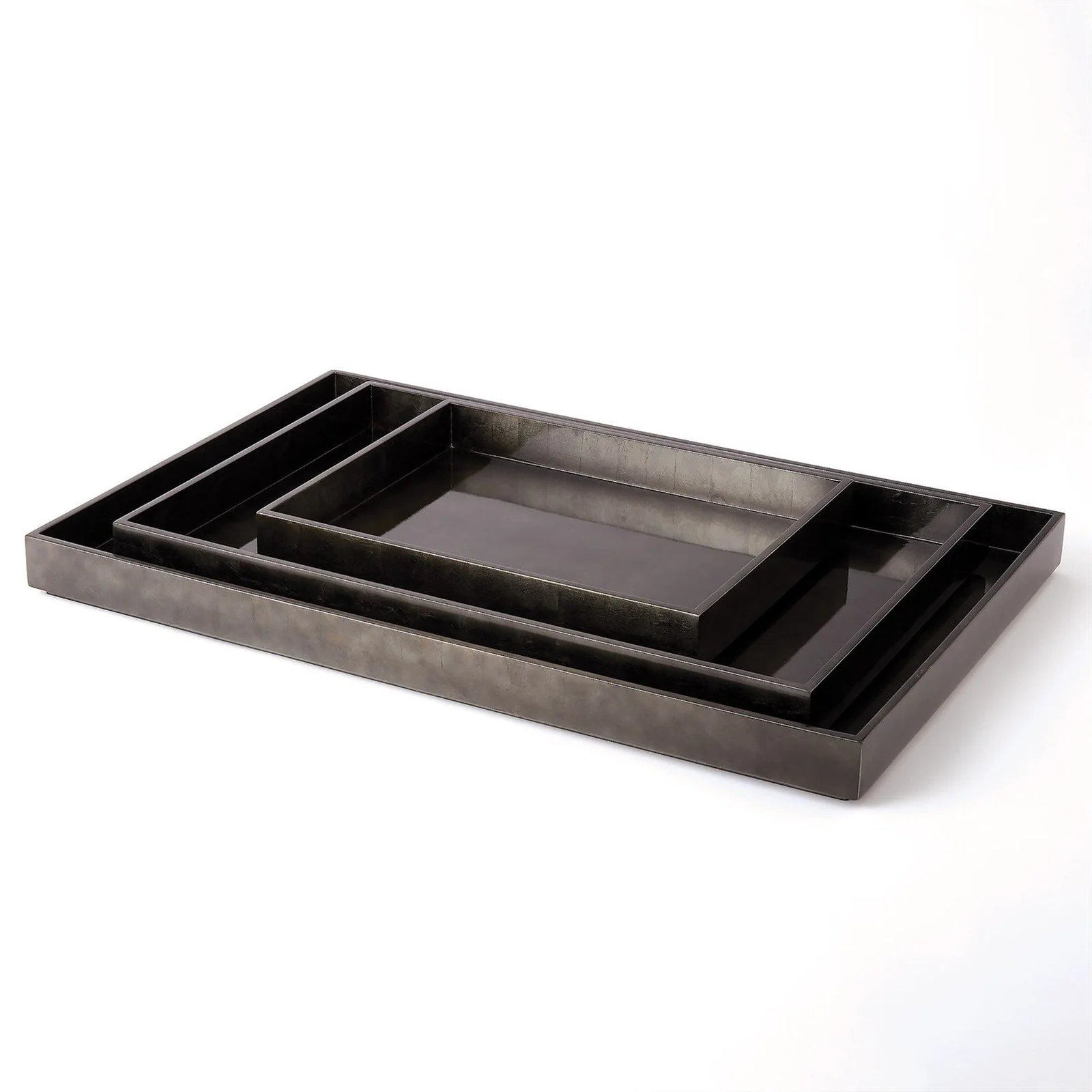 Global Views Gunmetal Silver Leaf Rectangle Tray - Image 3