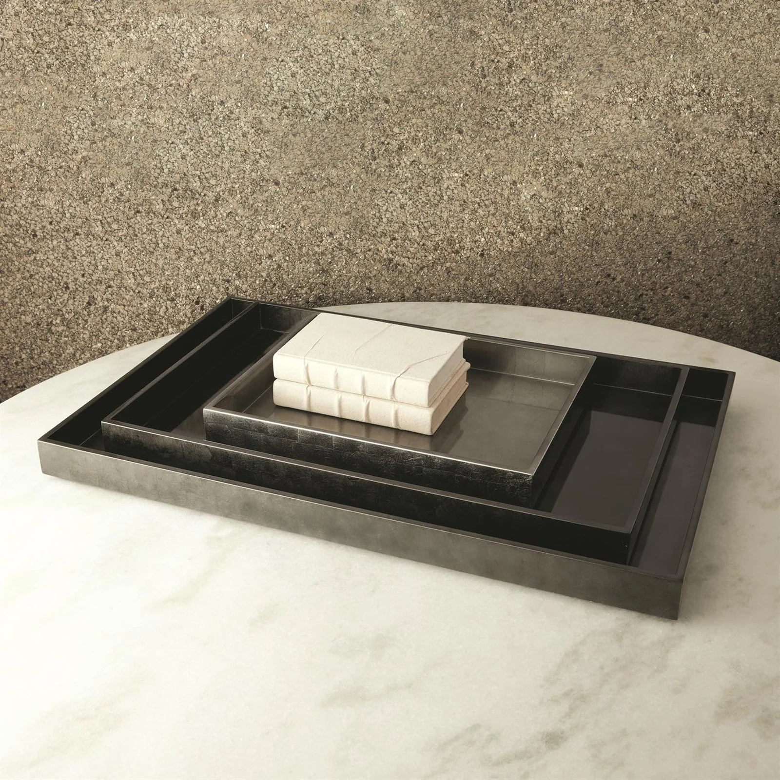 Global Views Gunmetal Silver Leaf Rectangle Tray - Image 5