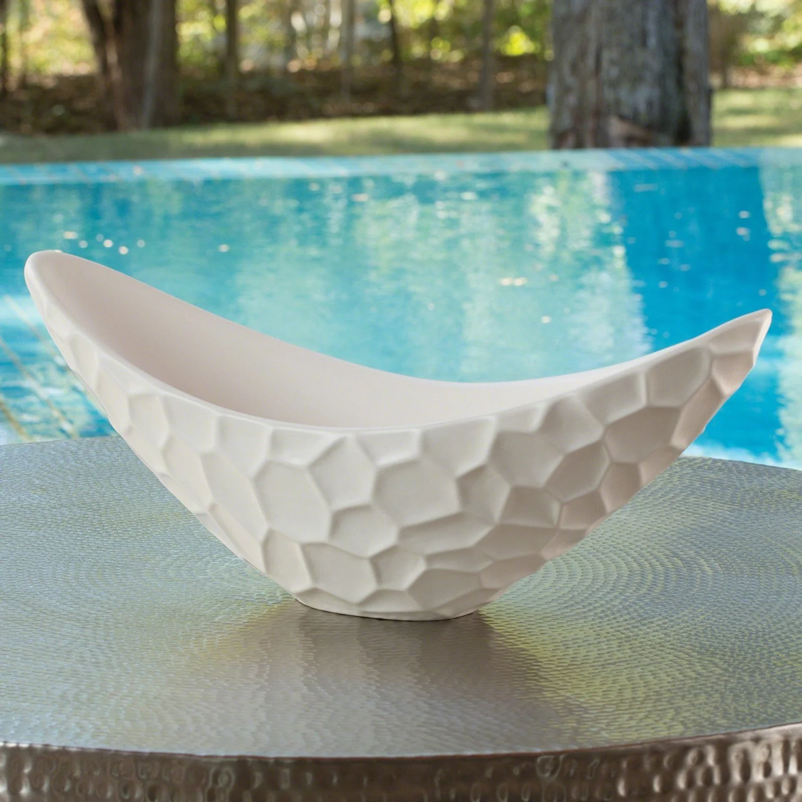 Global Views Honeycomb Long Bowl Matte White - Image 2