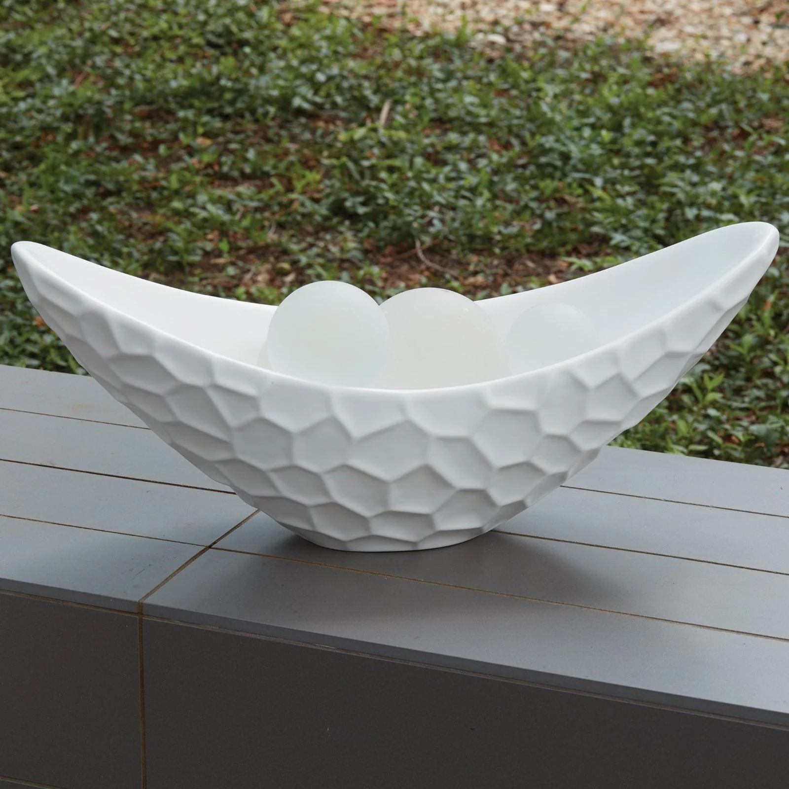 Global Views Honeycomb Long Bowl Matte White - Image 3