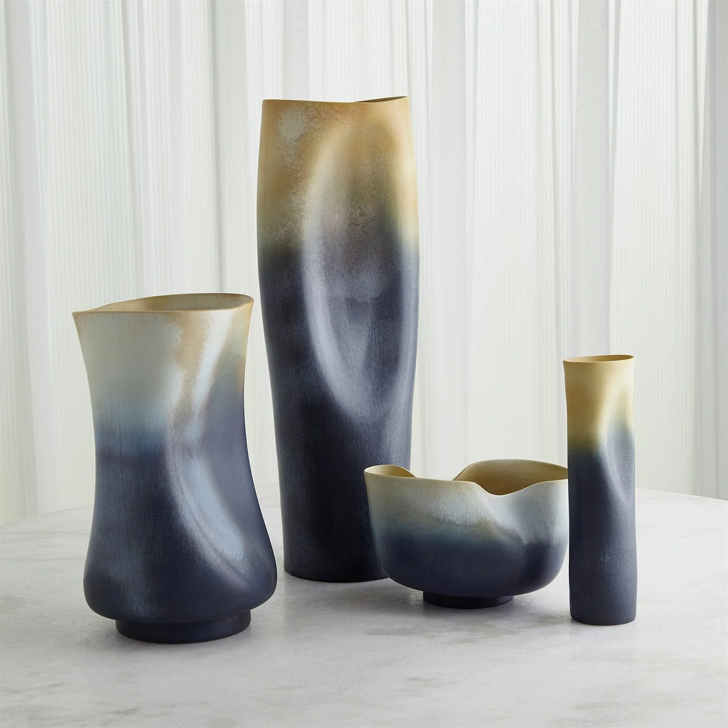 Global Views Indent Vase & Bowl - Grey Yellow - Image 2
