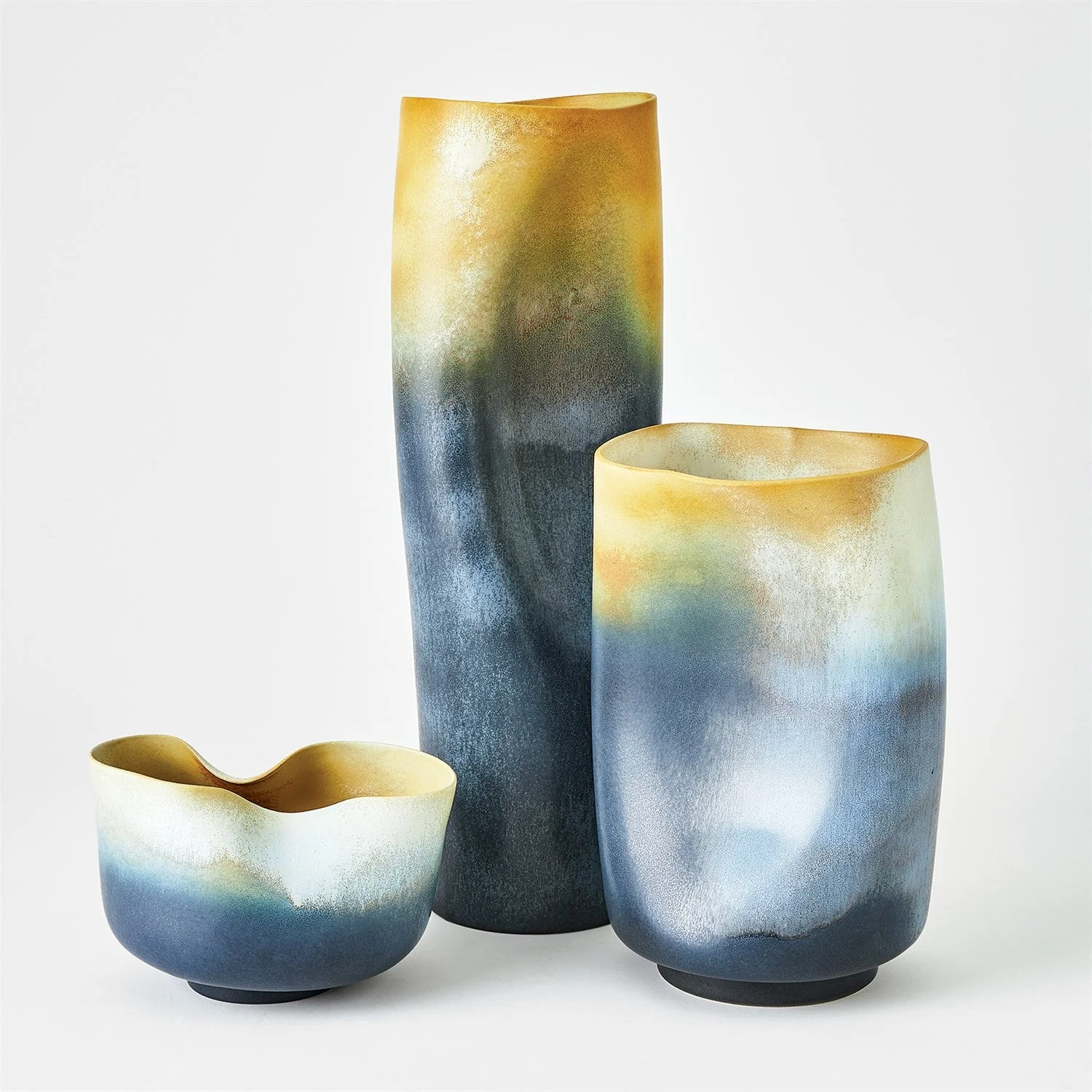 Global Views Indent Vase & Bowl - Grey Yellow - Image 3