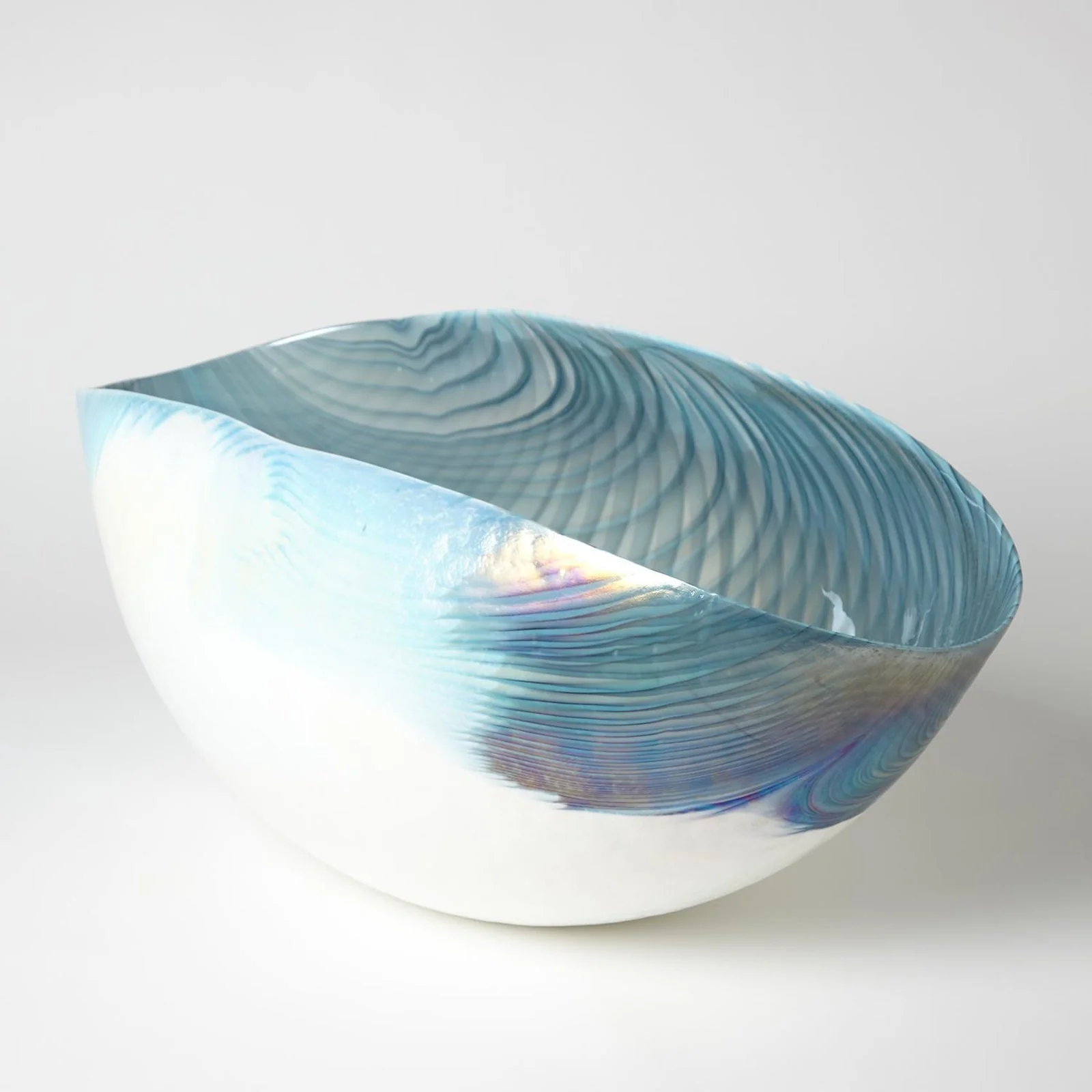 Global Views Ivory Turquoise Feather Swirl Oval Bowl - Image 2