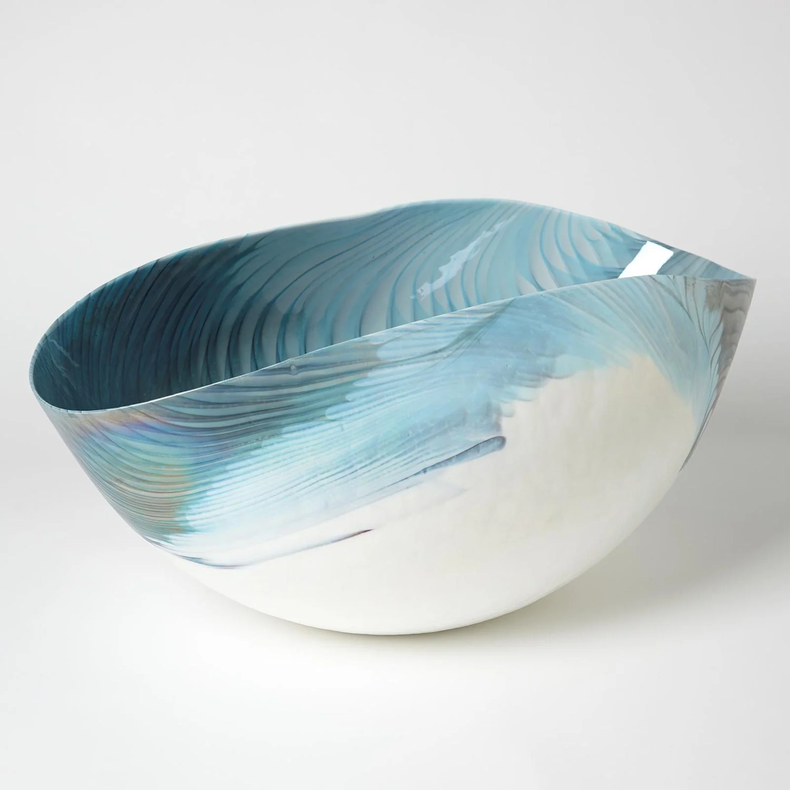 Global Views Ivory Turquoise Feather Swirl Oval Bowl - Image 3