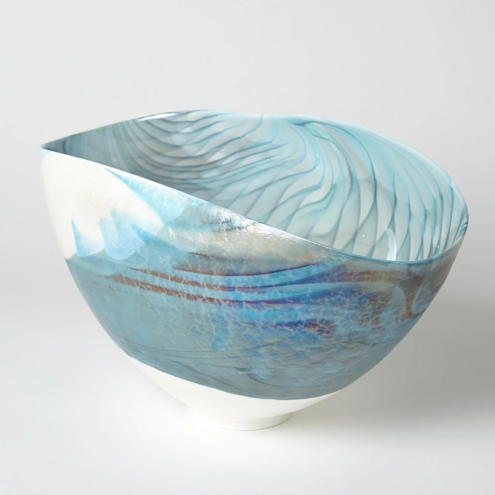Global Views Ivory Turquoise Feather Swirl Oval Bowl - Image 4