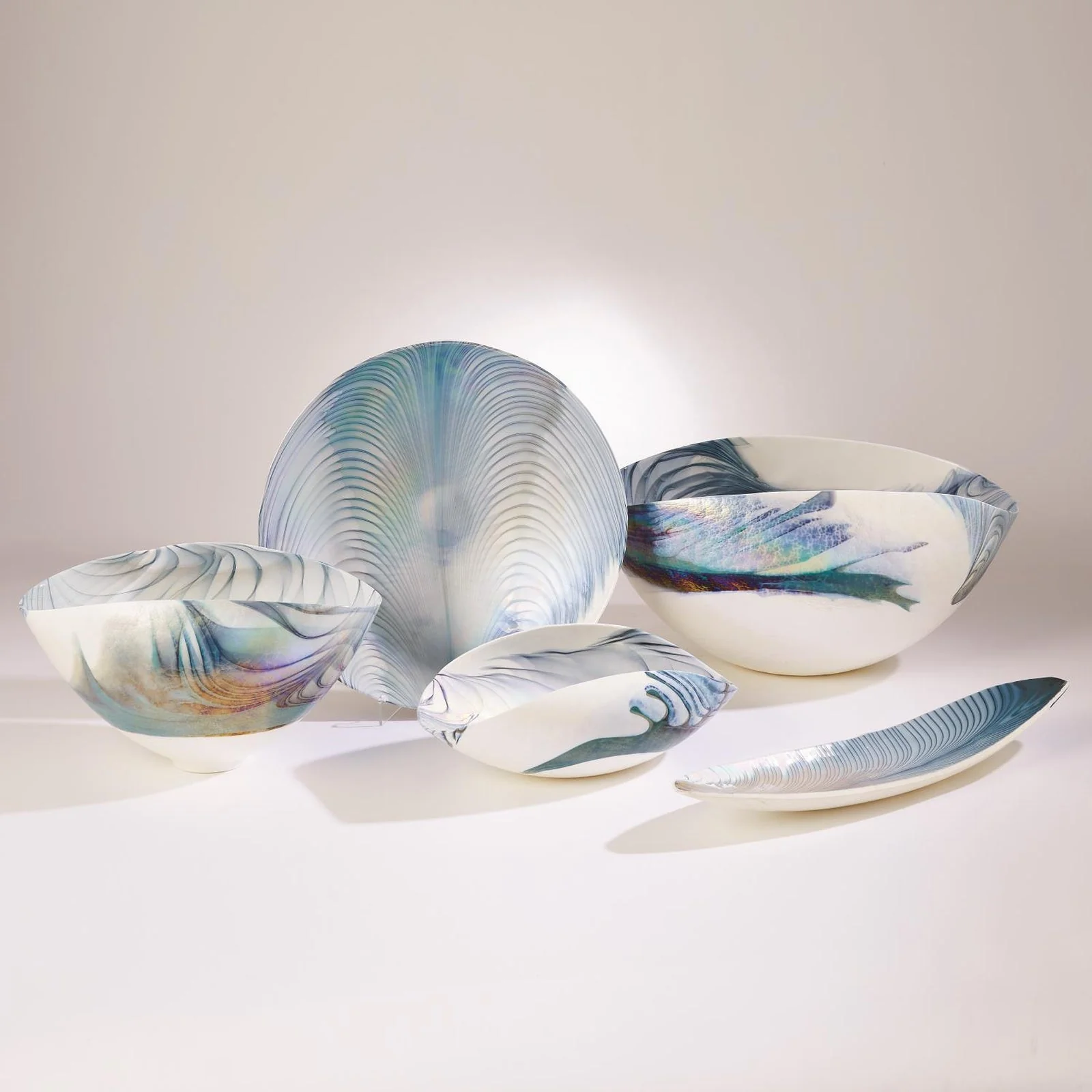 Global Views Ivory Turquoise Feather Swirl Oval Bowl - Image 6
