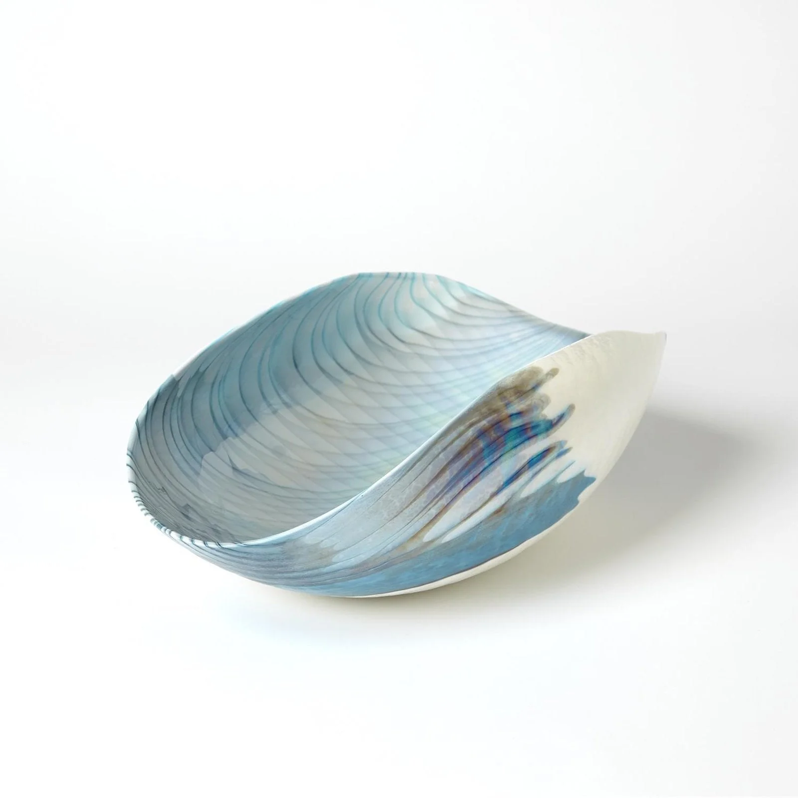 Global Views Ivory Turquoise Feather Swirl Oval Bowl - Image 7