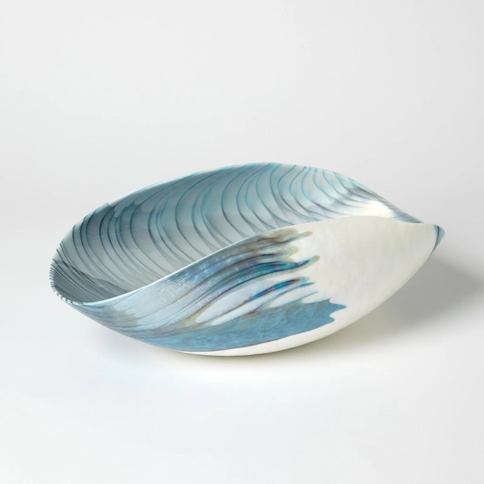 Global Views Ivory Turquoise Feather Swirl Oval Bowl - Image 8