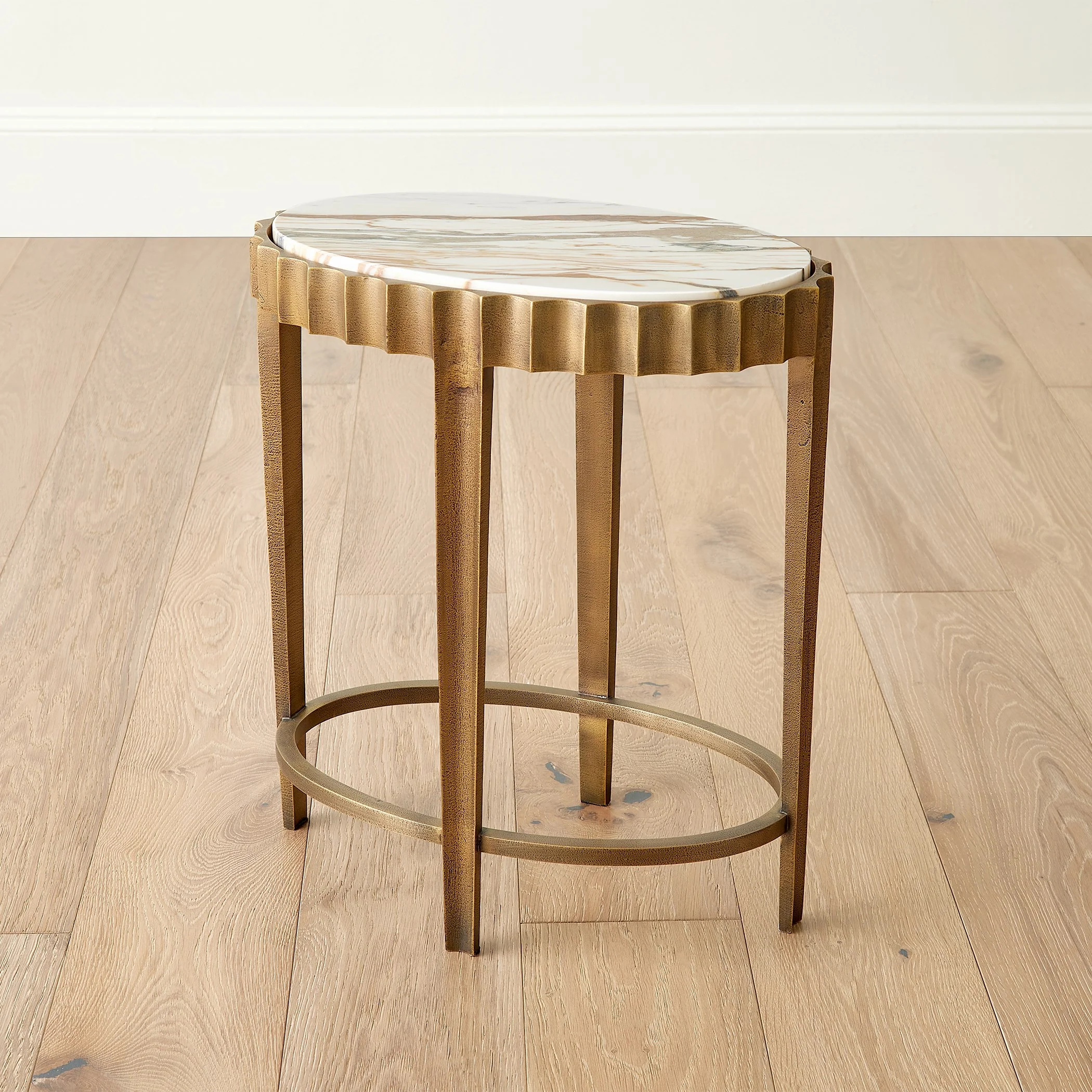 Global Views Liberty Accent Table-Vintage Brass/Calacatta Gold Marble - Image 2