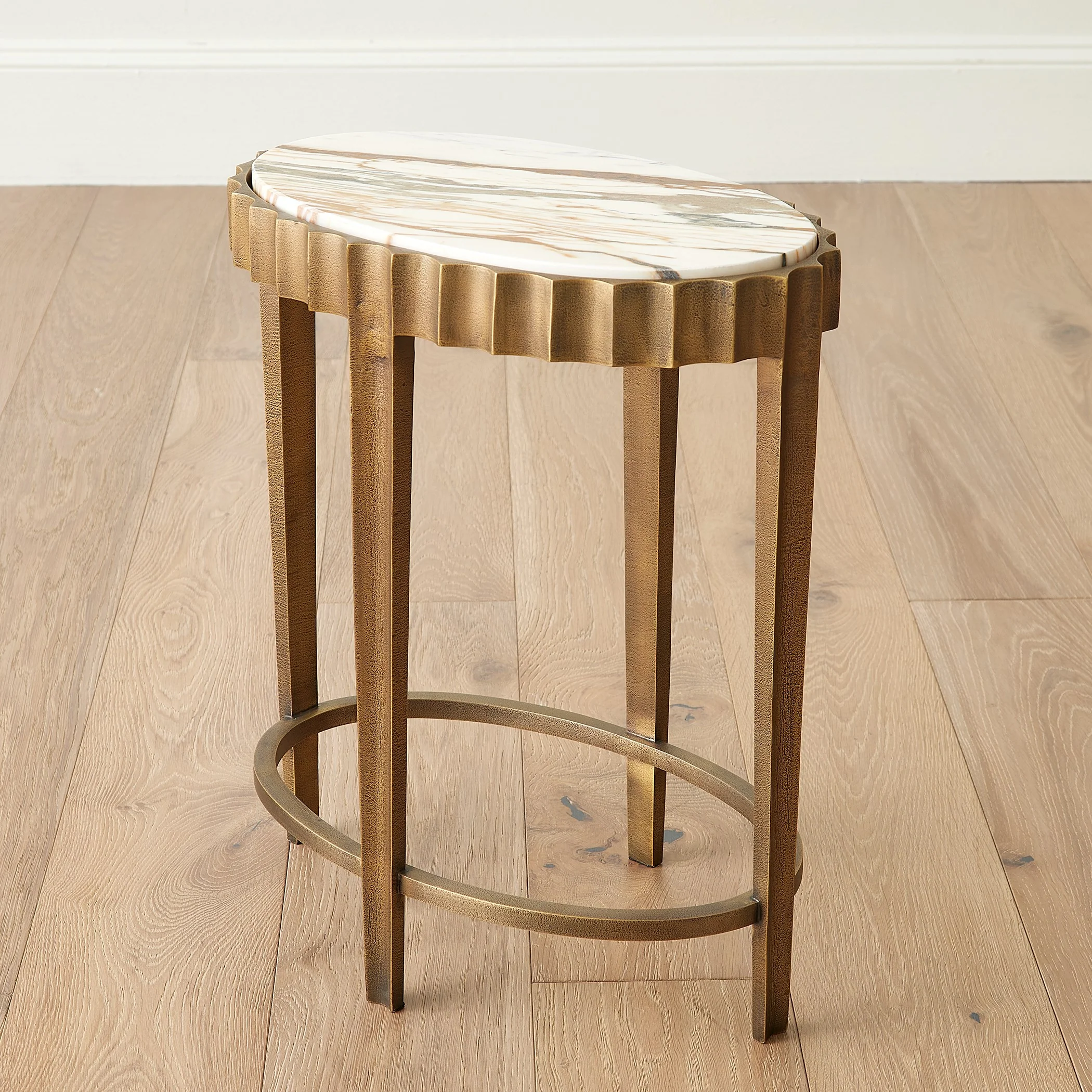 Global Views Liberty Accent Table-Vintage Brass/Calacatta Gold Marble - Image 3