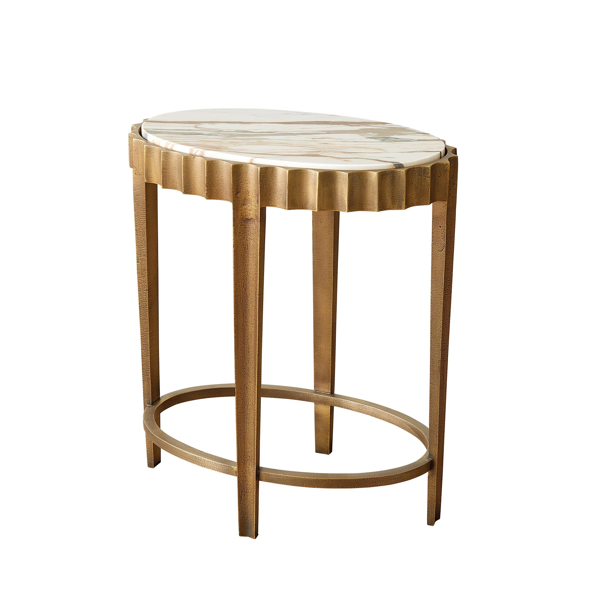 Global Views Liberty Accent Table-Vintage Brass/Calacatta Gold Marble - Image 5
