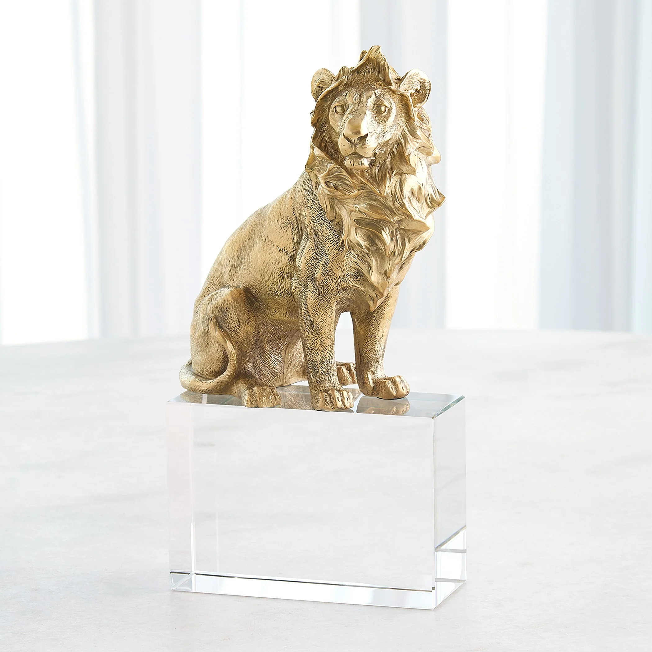 Global Views Lion & Lioness Sculpture Brass/Crystal - Image 2