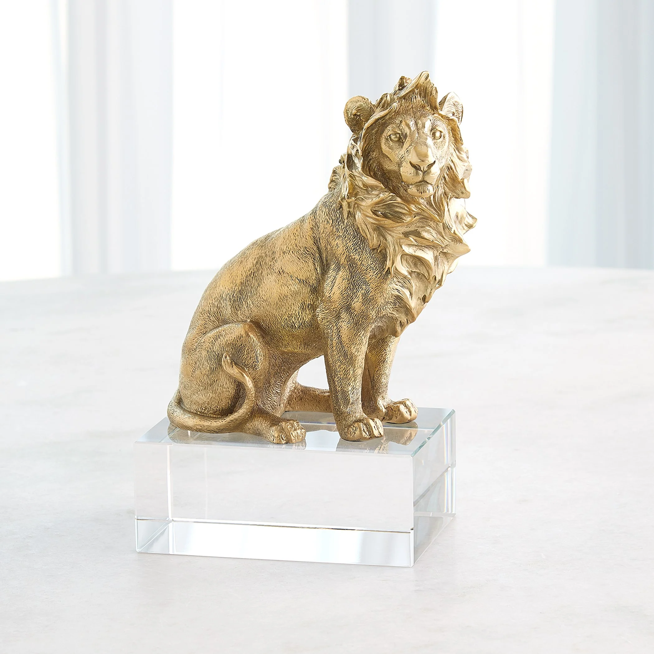 Global Views Lion & Lioness Sculpture Brass/Crystal - Image 3