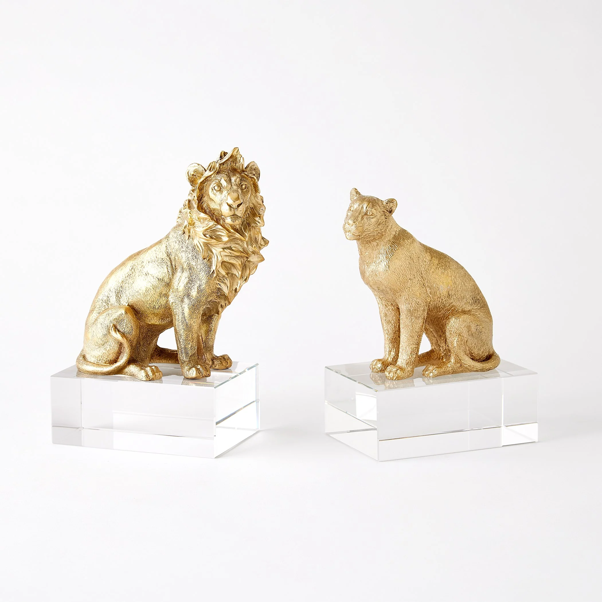 Global Views Lion & Lioness Sculpture Brass/Crystal - Image 5