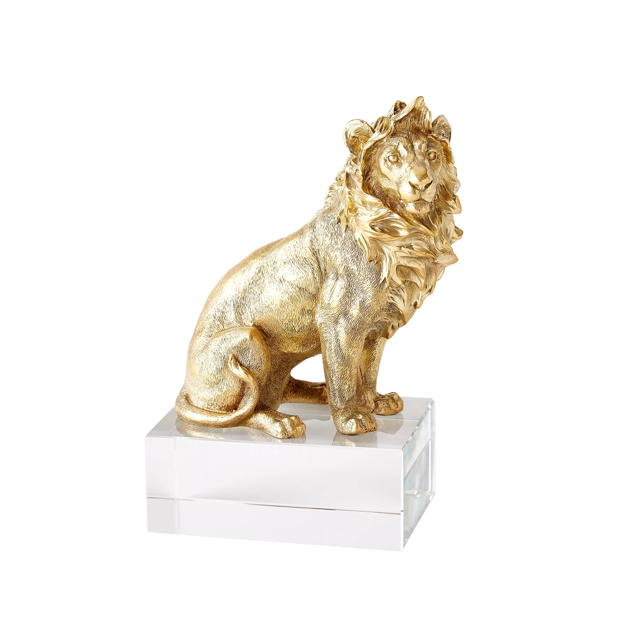 Global Views Lion & Lioness Sculpture Brass/Crystal - Image 9