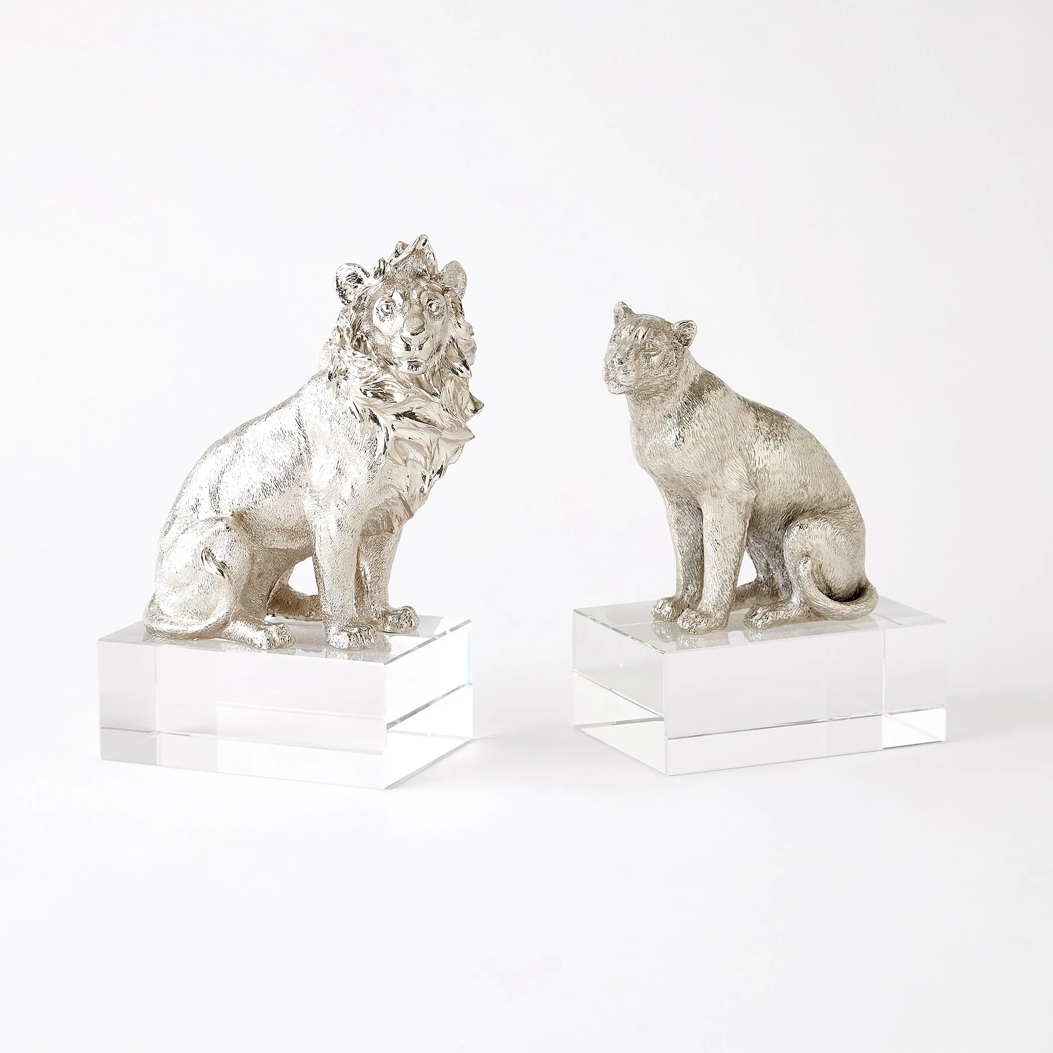 Global Views Lion/Lioness Sculpture Nickel/Crystal - Image 3