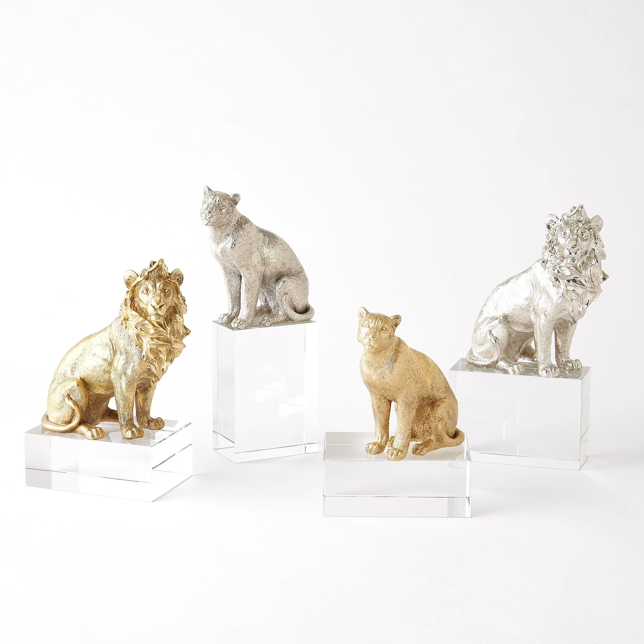 Global Views Lion/Lioness Sculpture Nickel/Crystal - Image 4