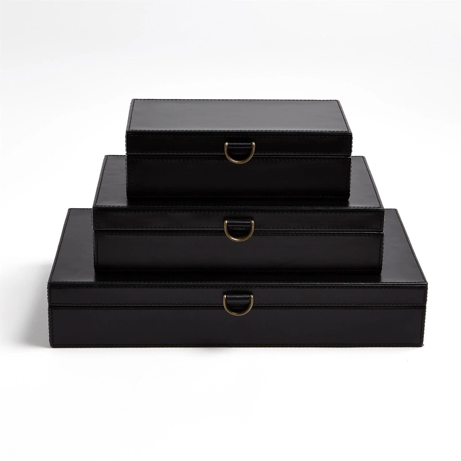 Global Views Marbled Leather D Ring Box - Black