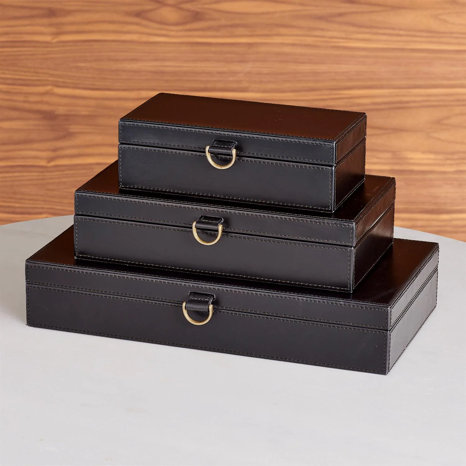 Global Views Marbled Leather D Ring Box - Black - Image 2