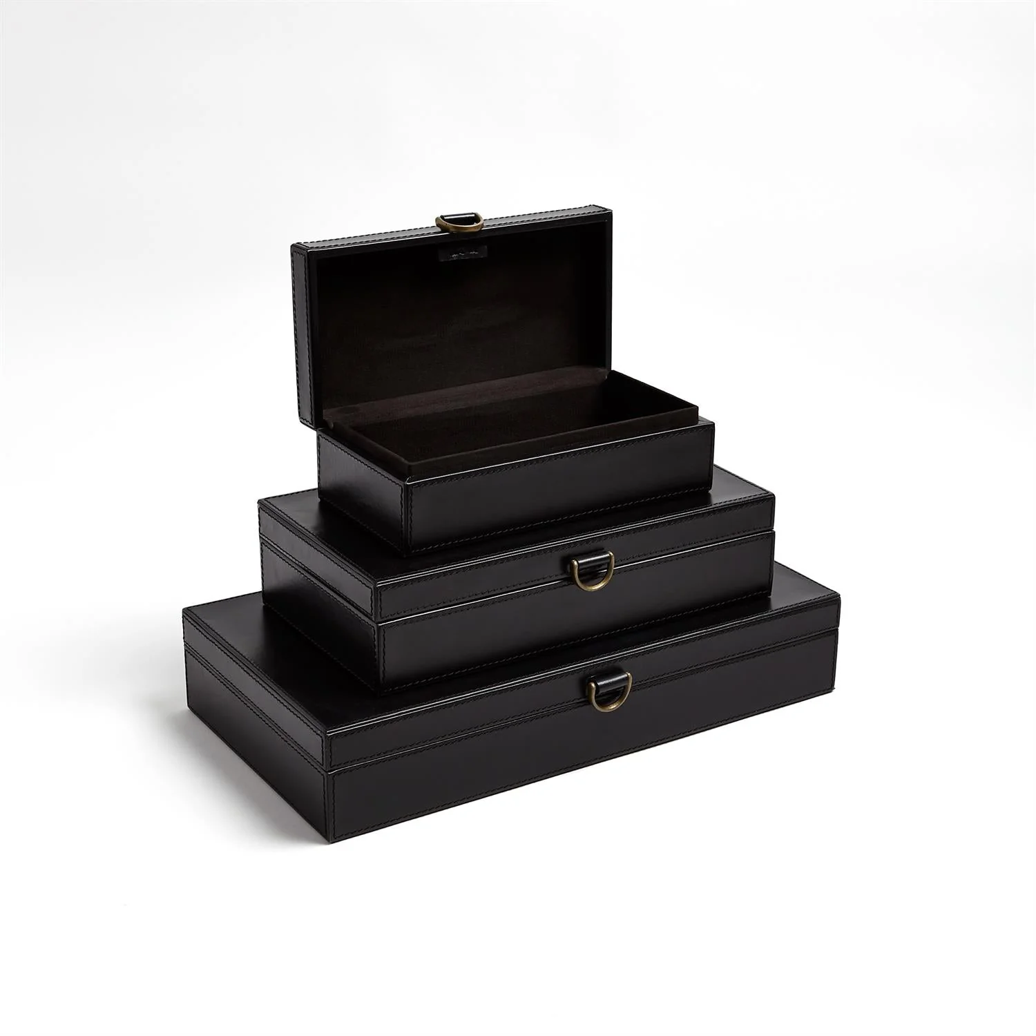 Global Views Marbled Leather D Ring Box - Black - Image 3