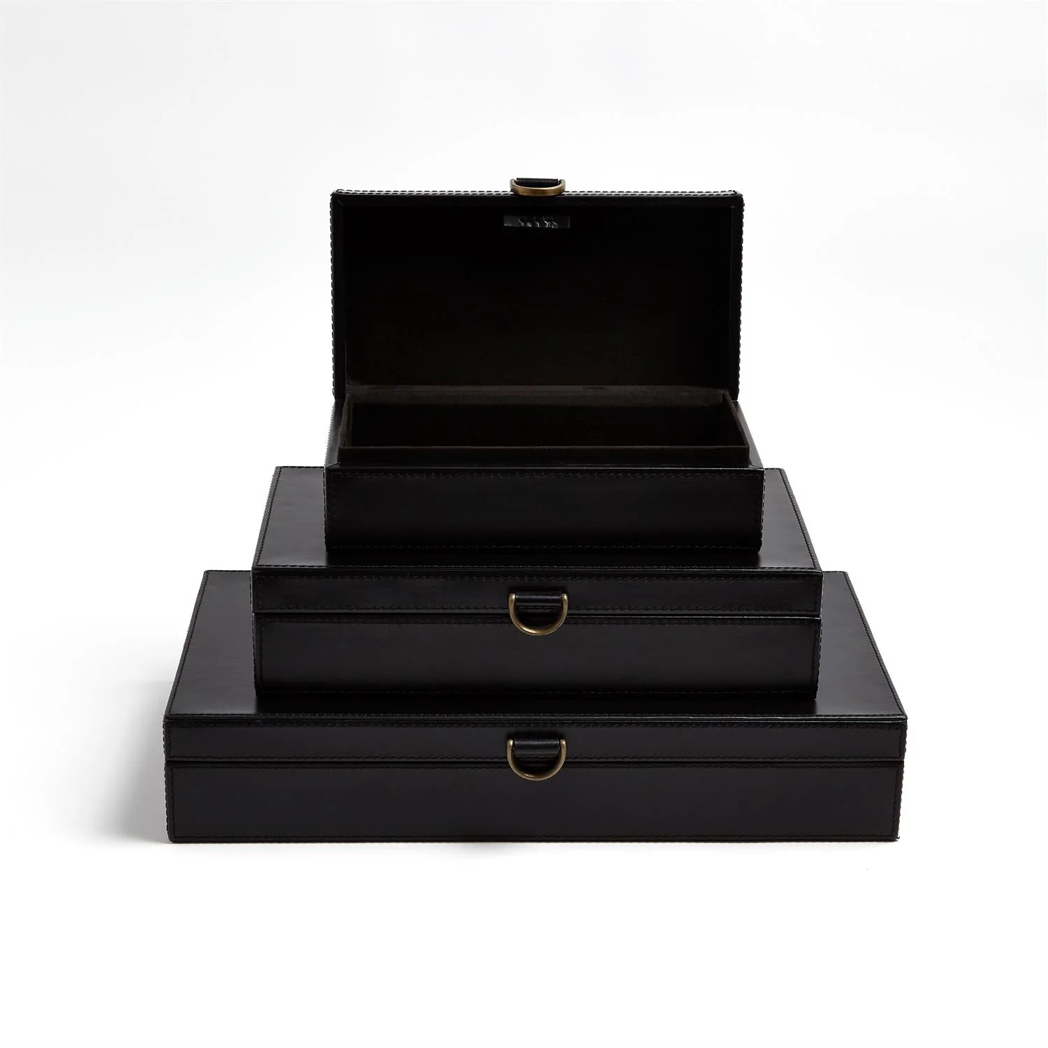Global Views Marbled Leather D Ring Box - Black - Image 4