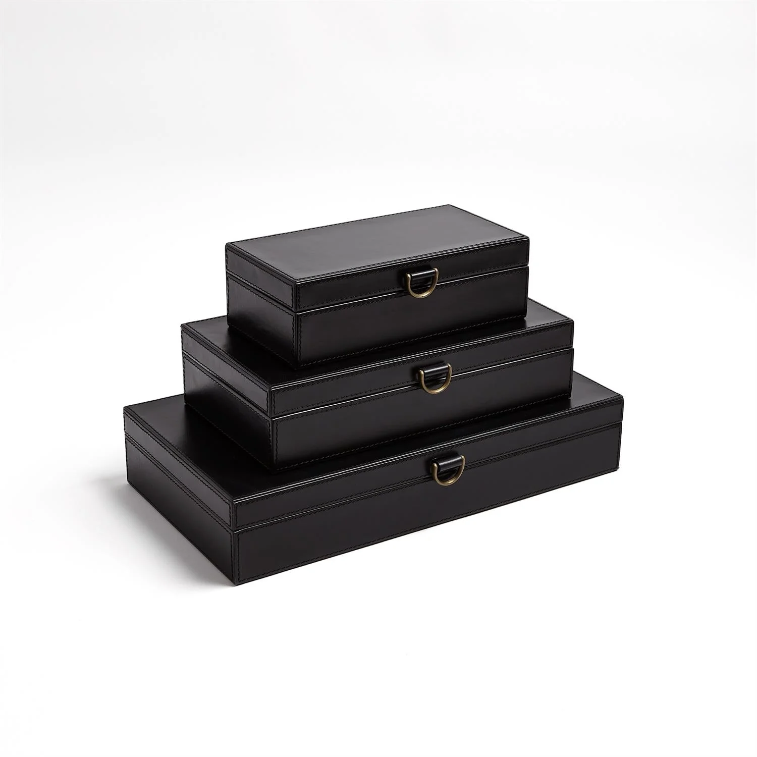 Global Views Marbled Leather D Ring Box - Black - Image 5