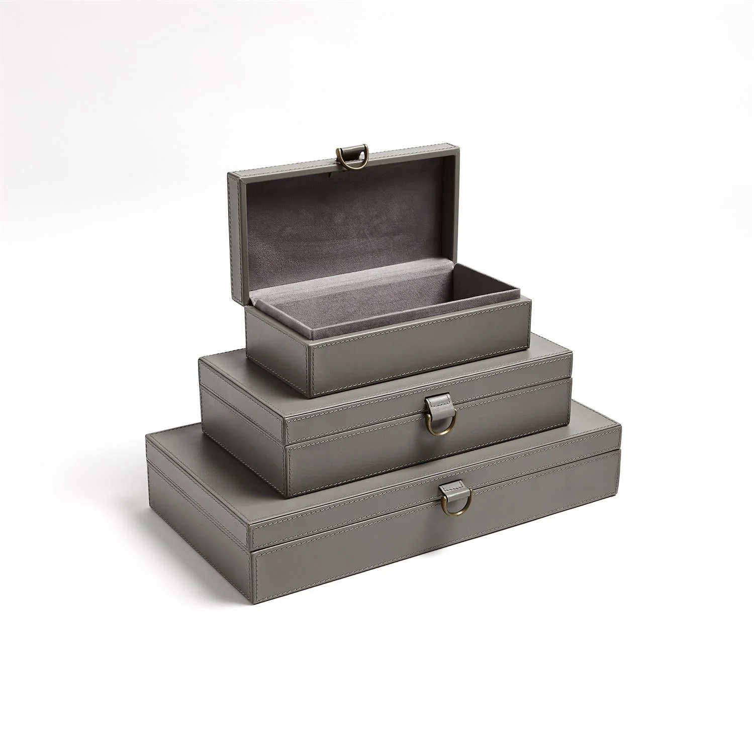 Global Views Marbled Leather D Ring Box - Dark Grey - Image 2