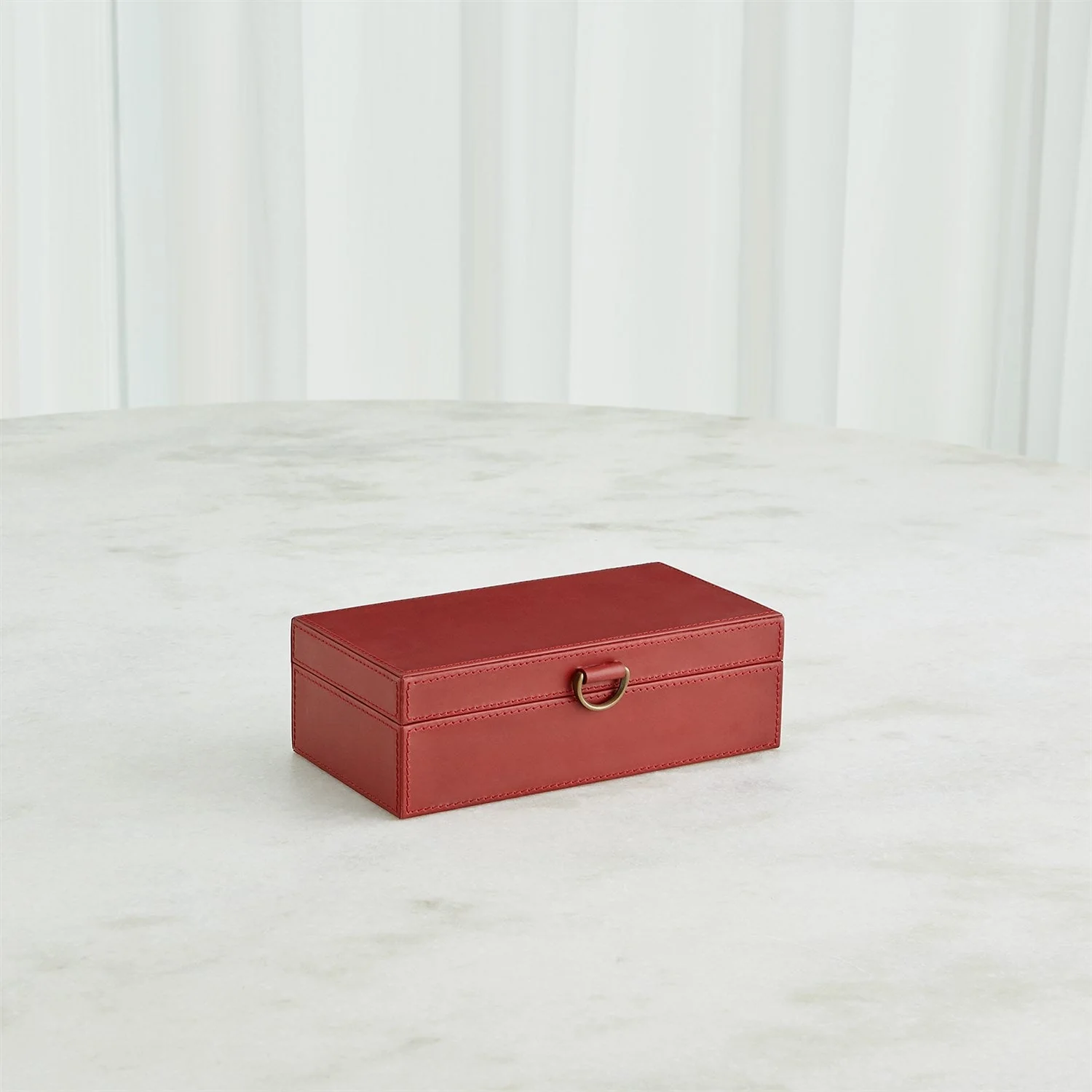 Global Views Marbled Leather D Ring Box - Deep Red - Image 12